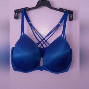 Victoria's Secret Women's Padded Push Up Bra 36DD Navy Blue Back/Front Clasp